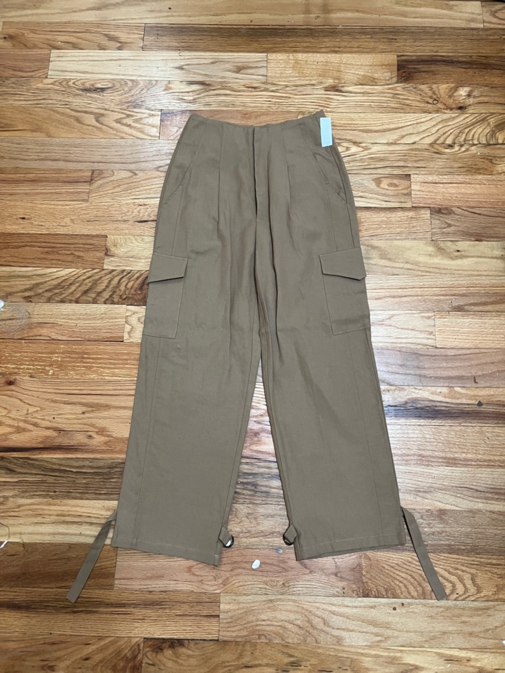 Ankle-Length Cargo Pants in Tan with Hem Ties